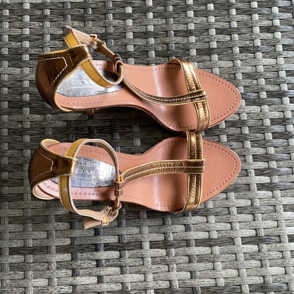 Coach Gold Leather Strapped Heels - Picture 4 of 8